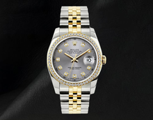 Afbeelding in Gallery-weergave laden, 16233 Rolex Datejust 36mm Grijze Diamanten Wijzerplaat Tweekleurig Horloge
