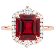 Afbeelding in Gallery-weergave laden, 17 Karaat Grote Asscher Geslepen Rode Robijn IGI GECERTIFICEERDE En Diamanten Ring Goud 14K
