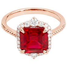 Afbeelding in Gallery-weergave laden, 17 Karaat Grote Asscher Geslepen Rode Robijn IGI GECERTIFICEERDE En Diamanten Ring Goud 14K
