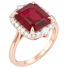 Afbeelding in Gallery-weergave laden, 17 Karaat Grote Asscher Geslepen Rode Robijn IGI GECERTIFICEERDE En Diamanten Ring Goud 14K
