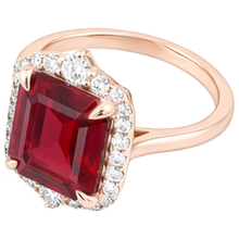 Afbeelding in Gallery-weergave laden, 17 Karaat Grote Asscher Geslepen Rode Robijn IGI GECERTIFICEERDE En Diamanten Ring Goud 14K
