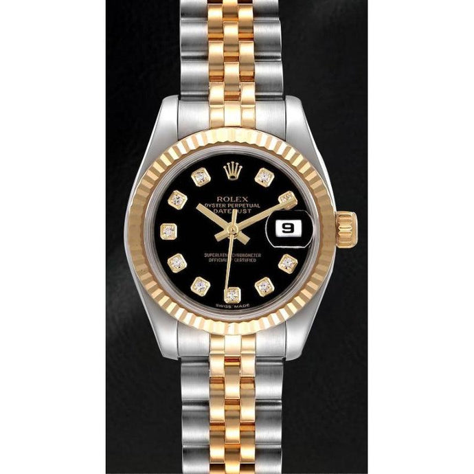 179173 Lady Rolex Datejust Zwarte Diamant Wijzerplaat Jaar 2012 Verborgen Sluiting