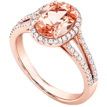 Afbeelding in Gallery-weergave laden, 17,25 ct ovaal en rond geslepen Morganite met Natuurlijke echte diamanten ( niet in een laboratorium gekweekt ) Ring Rose Gold
