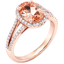 Afbeelding in Gallery-weergave laden, 17,25 ct ovaal en rond geslepen Morganite met Natuurlijke echte diamanten ( niet in een laboratorium gekweekt ) Ring Rose Gold
