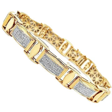 18 Kt Ronde Geslepen Pave Setting Echt Diamanten Heren Armband Geel Goud 14K