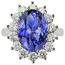 Afbeelding in Gallery-weergave laden, Ring met 19.75 Ct Ovale Tanzaniet en Natuurlijke uit de aarde gewonnen Diamanten in Bloemstijl 14K Goud
