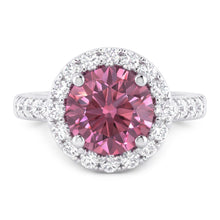 Afbeelding in Gallery-weergave laden, 1,25 karaat Ronde roze saffier solitaire met accent verlovingsring
