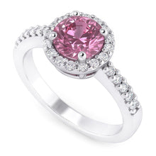 Afbeelding in Gallery-weergave laden, 1,25 karaat Ronde roze saffier solitaire met accent verlovingsring

