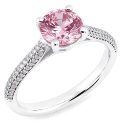 1,26 ct Ronde roze saffier centrum trouwring met edelsteen