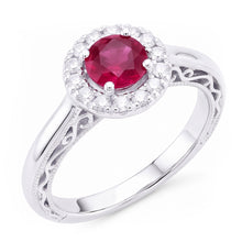 Afbeelding in Gallery-weergave laden, 1,5 ct ronde geslepen rode saffier Natuurlijke echte diamanten ( niet in een laboratorium gekweekt ) ring wit goud
