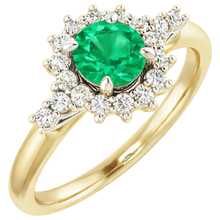 Afbeelding in Gallery-weergave laden, 1,50 karaat Natuurlijke echte diamanten ( niet in een laboratorium gekweekt ) ronde groene smaragd ring tweekleurig goud 14K
