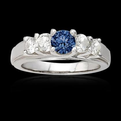 1,50 Karaat Blauwe Diamant 5 Stenen jubileum Ring 14K Wit Goud