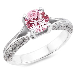 1,51 ct roze saffier witte ronde edelsteen verlovingsring