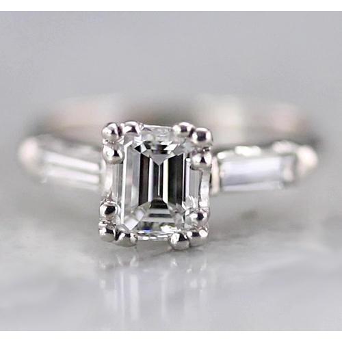 1,60 Karaat Smaragd Echt Diamant 3 Stenen Ring Baguettes Wit Goud 14K