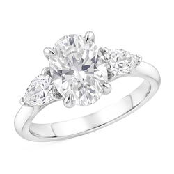 1,61 Ct. Ovale Midden Echt Diamanten Vrouwen Ring 3 Stenen Sieraden Wit Goud Nieuw