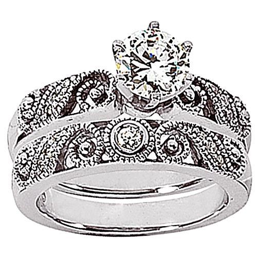 1,75 Karaat Echt Diamanten Verlovingsring Set Vintage Stijl Wit Goud 14K