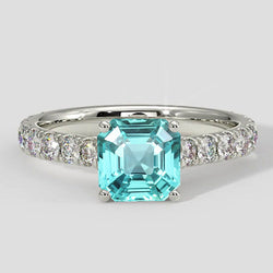 1,75 karaat Asscher Paraiba ring met pavéband