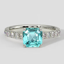 Afbeelding in Gallery-weergave laden, 1,75 karaat Asscher Paraiba ring met pavéband
