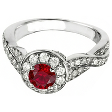 Afbeelding in Gallery-weergave laden, 1,85 karaat rode ronde Halo Ruby Natuurlijke echte diamanten ( niet in een laboratorium gekweekt ) ring wit goud 14K
