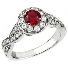 Afbeelding in Gallery-weergave laden, 1,85 karaat rode ronde Halo Ruby Natuurlijke echte diamanten ( niet in een laboratorium gekweekt ) ring wit goud 14K
