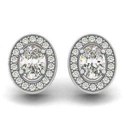 1,86 Karaat Ovale Echt Diamanten Halo Studs Paar Oorbellen Wit Goud 14K