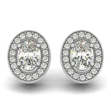 1,86 Karaat Ovale Echt Diamanten Halo Studs Paar Oorbellen Wit Goud 14K