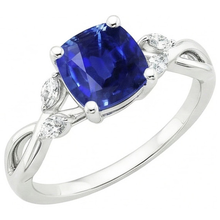 Afbeelding in Gallery-weergave laden, 2.10 karaat Ceylon saffier en Natuurlijke echte diamanten ( niet in een laboratorium gekweekt ) ring 14K witgoud
