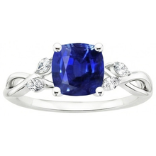 Afbeelding in Gallery-weergave laden, 2.10 karaat Ceylon saffier en Natuurlijke echte diamanten ( niet in een laboratorium gekweekt ) ring 14K witgoud
