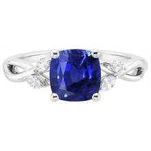 Afbeelding in Gallery-weergave laden, 2.10 karaat Ceylon saffier en Natuurlijke echte diamanten ( niet in een laboratorium gekweekt ) ring 14K witgoud
