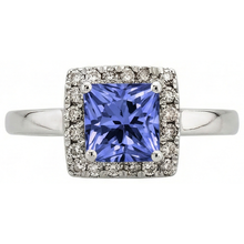 Afbeelding in Gallery-weergave laden, echte round tanzaniet 2.15karaat ring close-up detail
