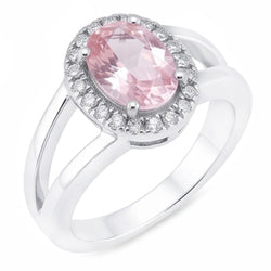 2.16 Ct. Ovale roze centrum saffier trouwring met edelsteen
