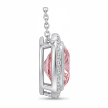 Afbeelding in Gallery-weergave laden, Roze diamanten ketting 2,25 karaat labgekweekt kussengeslepen Halo hanger 14K Witgoud
