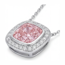 Afbeelding in Gallery-weergave laden, Roze diamanten ketting 2,25 karaat labgekweekt kussengeslepen Halo hanger 14K Witgoud
