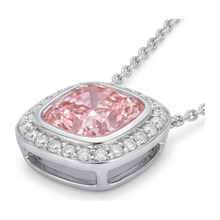 Afbeelding in Gallery-weergave laden, Roze diamanten ketting 2,25 karaat labgekweekt kussengeslepen Halo hanger 14K Witgoud
