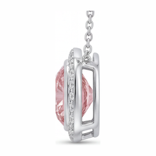 Afbeelding in Gallery-weergave laden, Roze diamanten ketting 2,25 karaat labgekweekt kussengeslepen Halo hanger 14K Witgoud
