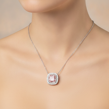 Afbeelding in Gallery-weergave laden, Roze diamanten ketting 2,25 karaat labgekweekt kussengeslepen Halo hanger 14K Witgoud
