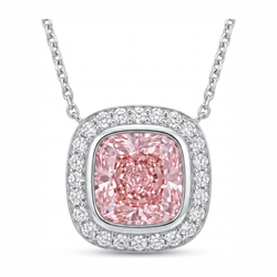 Roze diamanten ketting 2,25 karaat labgekweekt kussengeslepen Halo hanger 14K Witgoud