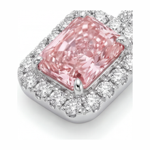 Afbeelding in Gallery-weergave laden, Roze diamanten ketting 2,25 karaat labgekweekt radiant halo hanger 14K Witgoud
