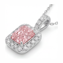 Afbeelding in Gallery-weergave laden, Roze diamanten ketting 2,25 karaat labgekweekt radiant halo hanger 14K Witgoud
