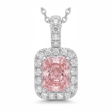 Afbeelding in Gallery-weergave laden, Roze diamanten ketting 2,25 karaat labgekweekt radiant halo hanger 14K Witgoud
