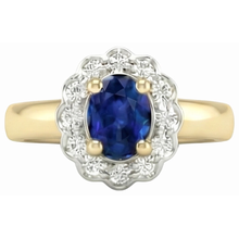 Afbeelding in Gallery-weergave laden, 2.25 ct. Sri Lanka Sapphire Diamonds Halo Ring Two Tone Nieuw
