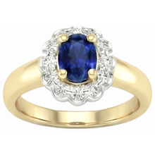 Afbeelding in Gallery-weergave laden, 2.25 ct. Sri Lanka Sapphire Diamonds Halo Ring Two Tone Nieuw
