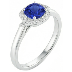 2.25 karaat Ceylon saffier en Natuurlijke echte diamanten ( niet in een laboratorium gekweekt ) belofte ring wit goud 14k