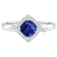 Afbeelding in Gallery-weergave laden, 2.25 karaat Ceylon saffier en Natuurlijke echte diamanten ( niet in een laboratorium gekweekt ) belofte ring wit goud 14k
