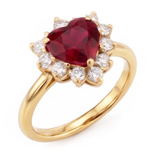 Afbeelding in Gallery-weergave laden, 2.25 karaat hart geslepen robijn en Natuurlijke echte diamanten ( niet in een laboratorium gekweekt ) ring geel goud 14K
