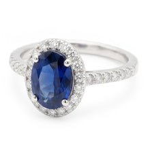 Afbeelding in Gallery-weergave laden, 2.25 karaat ovale blauwe saffier en Natuurlijke echte diamanten ( niet in een laboratorium gekweekt ) trouwring wit goud 14K
