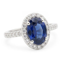 Afbeelding in Gallery-weergave laden, 2.25 karaat ovale blauwe saffier en Natuurlijke echte diamanten ( niet in een laboratorium gekweekt ) trouwring wit goud 14K
