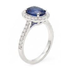 Afbeelding in Gallery-weergave laden, 2.25 karaat ovale blauwe saffier en Natuurlijke echte diamanten ( niet in een laboratorium gekweekt ) trouwring wit goud 14K
