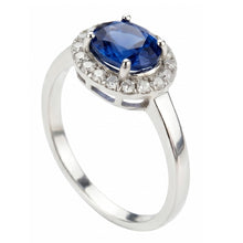 Afbeelding in Gallery-weergave laden, 2.40 ct ovale Ceylon saffier en Natuurlijke echte diamanten ( niet in een laboratorium gekweekt ) ring wit goud 14k
