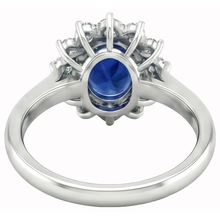 Afbeelding in Gallery-weergave laden, 2.45 karaat ovale Ceylon saffier met Natuurlijke echte diamanten ( niet in een laboratorium gekweekt ) trouwring 14K
